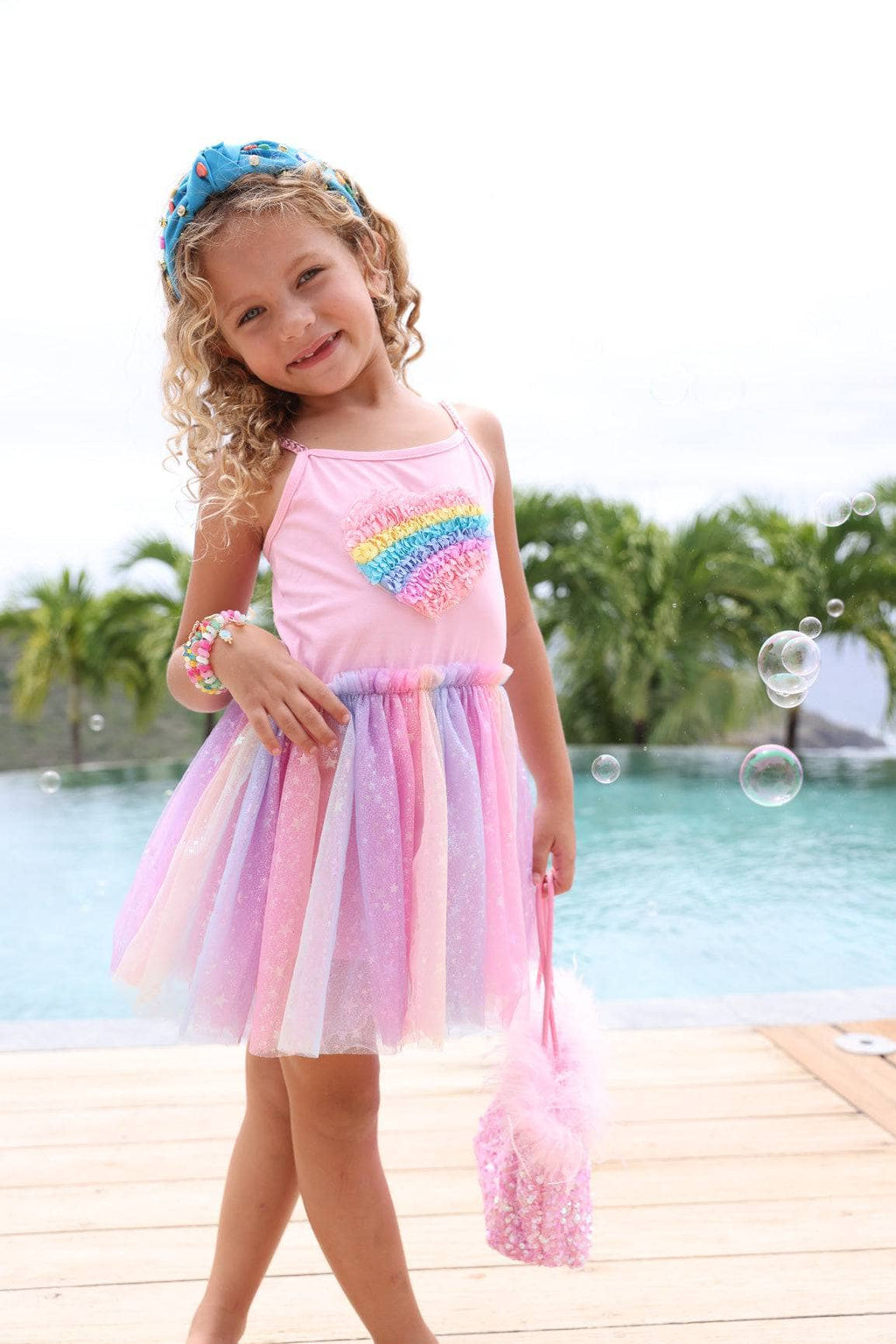 3D Rainbow Heart Shimmer Dress